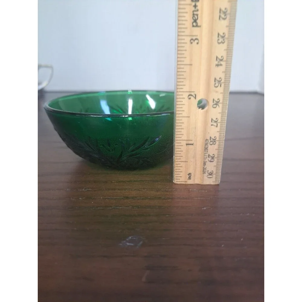 1957 Anchor Hocking Forest Green Sandwich Glass Floral And Foliage 4in Berry...